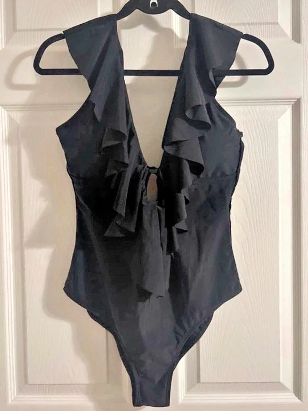 sportlike Black Ruffle One-Piece Swimsuit Large